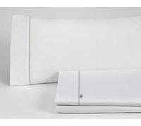 Es-Tela - Juego de sábanas liso con biés, color blanco, cama de 150 cm (2 almohadas), algodón-poliéster, 4 piezas