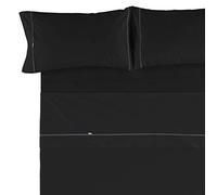 Es-Tela - Juego de sábanas liso con biés, color negro, cama de 160 cm., algodón-poliéster, 4 piezas