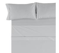 Es-Tela - Juego de sábanas liso con biés, color perla, cama de 160 cm., algodón-poliéster, 4 piezas