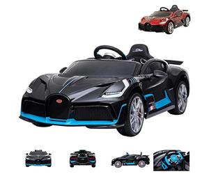 ES-TOYS Coche eléctrico niños Bugatti Divo, Asiento de Cuero, EVA, Pintado, Mp3, Color:Negro