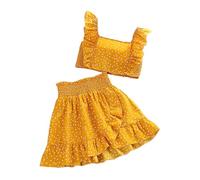 es-uk Conjunto de falda y top para niñas, camiseta corta de lunares y falda para niñas de 5 a 12 años, trajes de discoteca, traje de baile, vestidos de verano, amarillo, 11-12 años