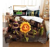 ESAAH Juego de ropa de cama 3D Plants Vs Zombie Print de microfibra, 1 funda nórdica y 2 fundas de almohada, juego de ropa de cama juvenil (A2, 155 x 220 cm + 80 x 80 cm x 2)