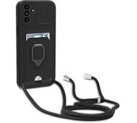 Esakycn Cuerda Funda para Samsung Galaxy A06 4G, Cárcasa TPU Silicona con Cubierta de Cámara Deslizante, Ranura para Tarjetas, Anillo Soporte Case Fundas para Samsung A06 4G 6,74", Negro