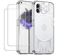 Esakycn Funda para Nothing Phone (1), Cárcasa Transparente Silicona Soft TPU + Hard PC Anti-Amarillo con 2 Cristal Templado + 2 Protector de Lente Fundas para Nothing Phone (1) 6,55'', Transparente