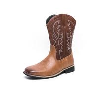 EsaSam Botas de Cowboy para Hombre Bordado con Cremallera Lateral Botas de Media,Marrón,44 EU