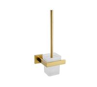 ESBANT Escobillero de Oro Cepillado con Vaso de Vidrio de Acero Inoxidable 304, Juego de Accesorios de baño de Oro montado en la Pared Cuadrada, Cepillo de Limpieza Muebles