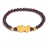 ESBANT Feng Shui Pulsera Pixiu Prosperidad Pulsera Arena Oro Piyao Pulsera Granate Cristal Pulsera for Mujer Pulsera Piedra Natal 5Mm Cuentas Redondas Pulsera Amuleto for Protección Reiki Cristal