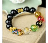 ESBANT Feng Shui Riqueza Pulsera Cinco Elementos Cinco Dioses de la Riqueza Pixiu Pulsera Estilo Antiguo Chino Joyería Metafísica Oro Vietnamita Pi Yao Pulsera de Cristal,Estilo f (Color : Style a)