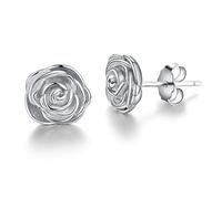 Esberry - Pendientes de plata de ley 925 chapados en oro de 18 quilates, con diseño de rosas, de tuerca, hipoalergénicos, para mujeres y niñas