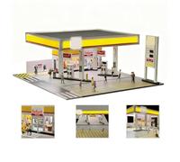 Escala 1:64 modelo de gasolinera, DIY realista escena arquitectónica modelo en miniatura, regalo para adultos, vehículos, figuras y herramientas no incluidas
