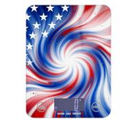 Escala de pantalla LCD con bandera de Estados Unidos, color rojo y azul patriótico, para alimentos, 11 libras/0 18 onzas, 5 kg/5 g (escenario), escala en gramos con 4 unidades para especias, especias