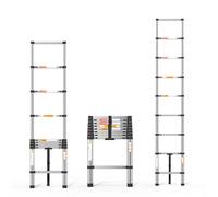 Escala telescópica de Acero Inoxidable, Escalera telescópica Extensible, Escalera telescópica Extensible, Escalera Plegable Loft Ladder,certificada EN131, Resistencia a 150 kg, 2,6 m