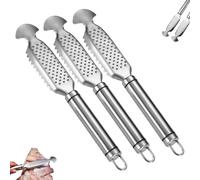 Escalador de peces de acero inoxidable 2 en 1 + rebaba de jengibre, herramienta profesional de raspado de pescado con mango colgante, fácil descalado, rebabas y limpieza de cocina (3)