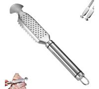 Escalador de peces de acero inoxidable 2 en 1 + rebaba de jengibre, herramienta profesional de raspado de pescado con mango colgante, fácil de descalzar, rebabas y limpieza de cocina (1)