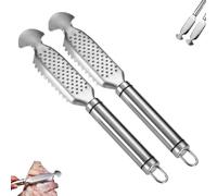 Escalador de peces de acero inoxidable 2 en 1 + rebaba de jengibre, herramienta profesional de raspado de pescado con mango colgante, fácil descalado, rebabas y limpieza de cocina (2)