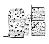 Escalas de Notas Musicales Negras,Juego de 4 Manoplas y agarraderas para Horno, Antideslizantes, Resistentes al Calor.