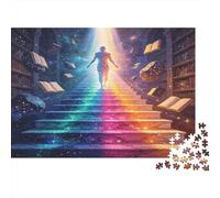 Escalera Biblioteca Mágica Puzzle de 1000 Piezas Mundo Fantasía de Libros para Adultos Papel Juego de Puzzle 1000 Piezas Relajación Decoración Regalo Familiar 52x38cm/1000pcs