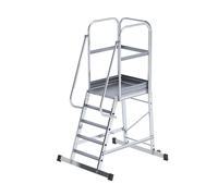 Escalera con tarima de aluminio eurokraft pro, de ascenso por un lado, rodante