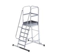 Escalera con tarima de aluminio eurokraft pro, de ascenso por un lado, rodante