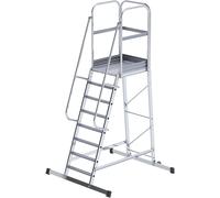 Escalera con tarima de aluminio eurokraft pro, de ascenso por un lado, rodante