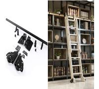 Escalera corrediza de Granero con Ruedas, herrajes rodantes, Escalera corrediza de Biblioteca con Ruedas, Rodillos de Suelo con Freno, Negro, sin Escalera, un Solo Color - Kit de rieles de 5