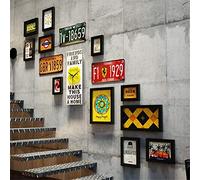Escalera creativa Foto de la pared Placa de matrícula Mezcla y combina Collage de fotos Marco Retro Estilo LOFT Grandes marcos de pared con juego de pared con reloj de pared decorativo para restaurant