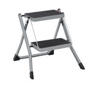 Escalera de 2 Peldaños Plegable Acero Gris y Negro