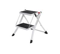 SONGMICS Escalera de 2 Peldaños, Escalera Plegable, Profundo del Peldaño de 20 cm, Goma Antideslizante, con Asa, Carga de 150 kg, Acero, Blanco y Negro GSL02WT