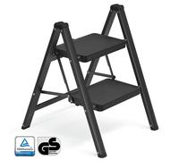 Escalera de 2 Peldaños Plegable de Acero para Casa y Oficina Negro