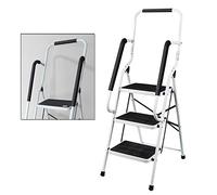 Escalera de 3 escalones con barandilla de seguridad, banda de rodadura antideslizante, escalera plegable portátil, capacidad máxima de 150 kg, ideal para el hogar/cocina/garaje