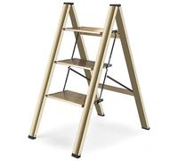 Escalera de 3 escalones plegable de oro - antideslizante, altura 82 cm, capacidad 150 kg, ligera y compacta para hogar y cocina