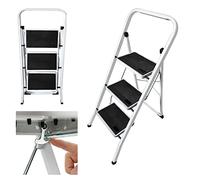 Escalera de 3 escalones, Taburete Plegable peldaños, Escalera Plegable de Acero Resistente y Duradera, Patas de Goma Antideslizantes y Pedal Ancho, Escaleras multifunción, Capacidad de 150 kg