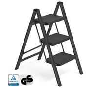 Escalera de 3 Peldaños Plegable de Acero para Casa y Oficina Negro