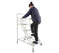 Escalera de 4 peldaños con ruedas, 4 peldaños con ruedas con rampa y frenos, ruedas giratorias de 360° y frenos, alta capacidad de carga, para industria, almacén y taller