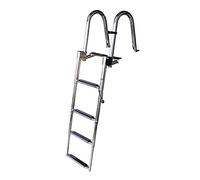 Escalera de 4 peldaños para pontón, Escalera telescópica Plegable con Entrada Trasera, peldaños Anchos y pasamanos, Escalera de Acero Inoxidable para Plataforma de baño.