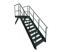 Escalera de acero antracita con 10 peldaños, altura de 190 cm, incluye pedestal de 100 x 100 cm, con barandilla, orientación de la escalera a elegir izquierda/derecha o frontal (orientación de la
