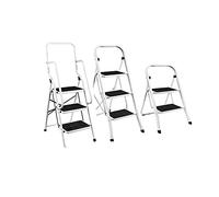 Escalera de acero de 3 niveles, pedal ancho, plegable de 3 niveles, escalera de acero ligera y portátil, con peldaños antideslizantes, pasamanos de seguridad, capacidad máxima de 150 kg para bricolaje