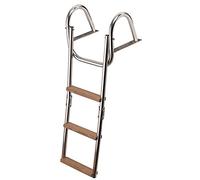 Escalera de acero inoxidable con 4 peldaños de madera de teca para barco inflable, 96 cm