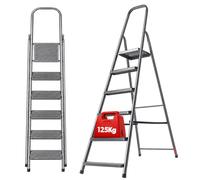 Escalera de Acero KADAX de 6 Peldaños, Taburete Plegable para el Hogar, Peldaños Robustos, Capacidad de 125 kg