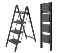 Escalera de aluminio Aufun con 4 peldaños, escalera plegable con pedal antideslizante ancho, escalera multifuncional para el hogar, fácil de guardar con capacidad de carga hasta 270 kg, escalera de