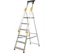 Kadax Escalera de aluminio 6 peldaños plegable con pasamanos, soporta hasta 150 kg, antideslizante