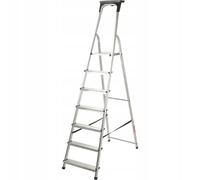 KADAX Escalera de Aluminio con 7 Peldaños Antideslizantes, Capacidad de Carga de 125 kg, Soporte para Herramientas y Diseño Plegable para Uso Doméstico