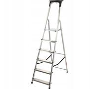 KADAX Escalera de Aluminio con 6 Peldaños Antideslizantes, Capacidad de Carga de 125 kg, Soporte para Herramientas y Diseño Plegable para Uso Doméstico