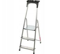 KADAX Escalera de Aluminio con 3 Peldaños Antideslizantes, Capacidad de Carga de 125 kg, Soporte para Herramientas y Diseño Plegable para Uso Doméstico