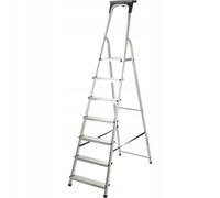 KADAX Escalera de Aluminio con 7 Peldaños Antideslizantes, Capacidad de Carga de 125 kg, Soporte para Herramientas y Diseño Plegable para Uso Doméstico