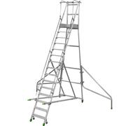 Escalera de aluminio móvil con tarima plegable, con peldaños de aluminio acanalados