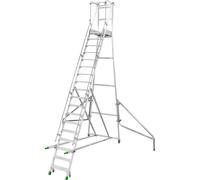 Escalera de aluminio móvil con tarima plegable, con peldaños de aluminio acanalados