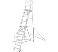 Escalera de aluminio móvil con tarima plegable, con peldaños de aluminio acanalados