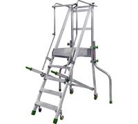 Escalera de aluminio móvil con tarima plegable, con peldaños de aluminio acanalados