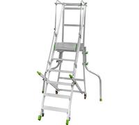 Escalera de aluminio móvil con tarima plegable, con peldaños de aluminio acanalados